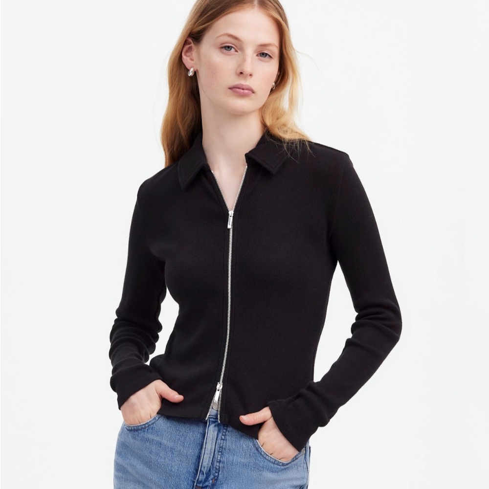 Madewell Ribbed Zip-Front Tee Top
